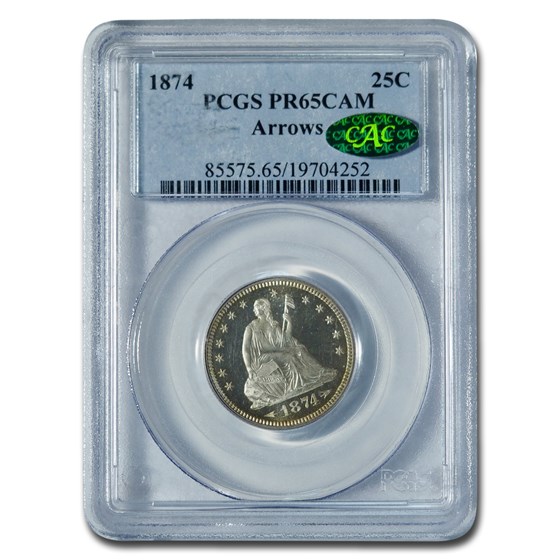 1874 Liberty Seated Quarter PR-65 Cameo PCGS CAC 1874 Liberty Seated Quarter PR-65 Cameo PCGS CAC